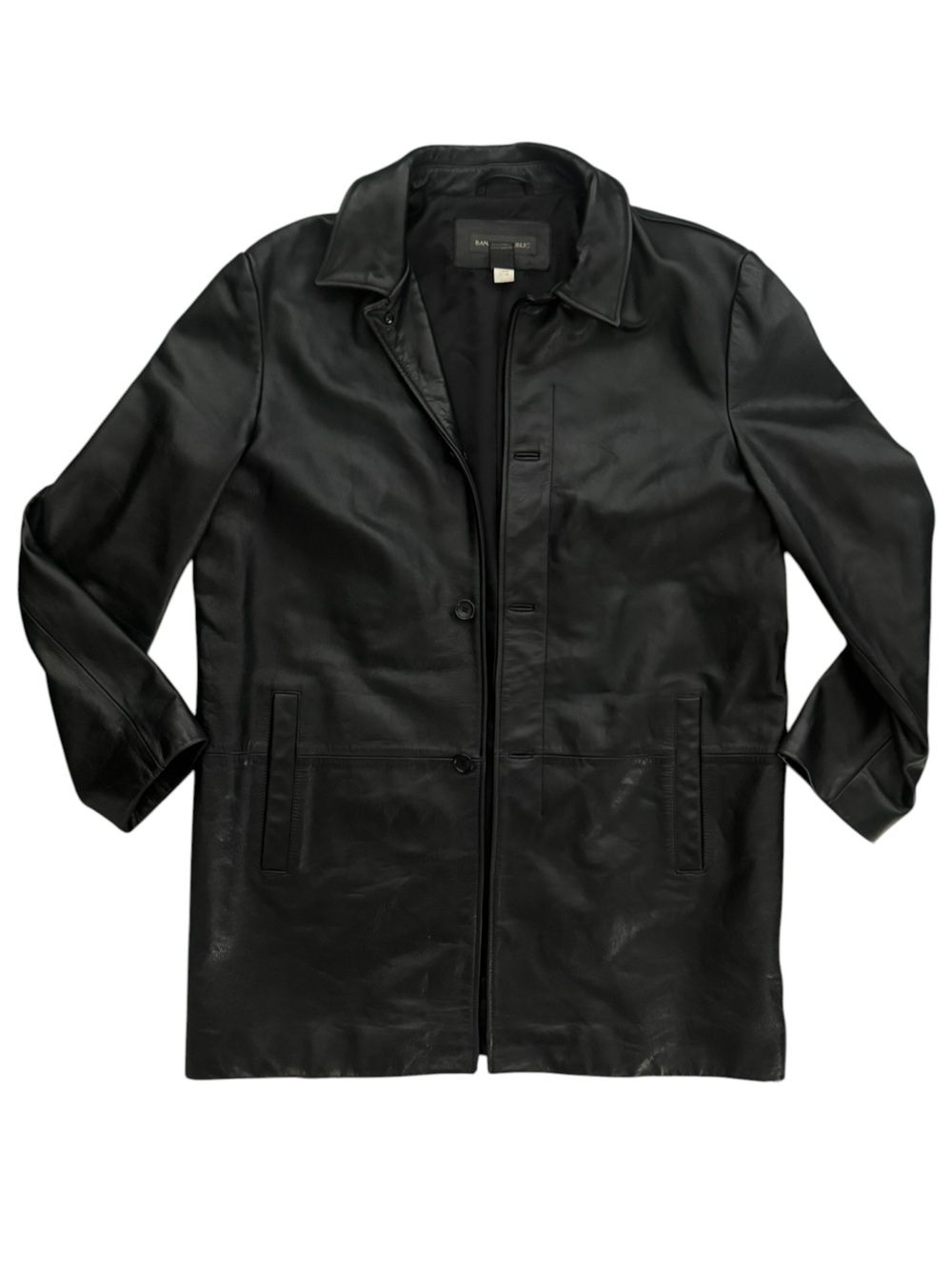 Banana Republic Vintage Black Leather Button-Down Jacket Coat Size L-XL